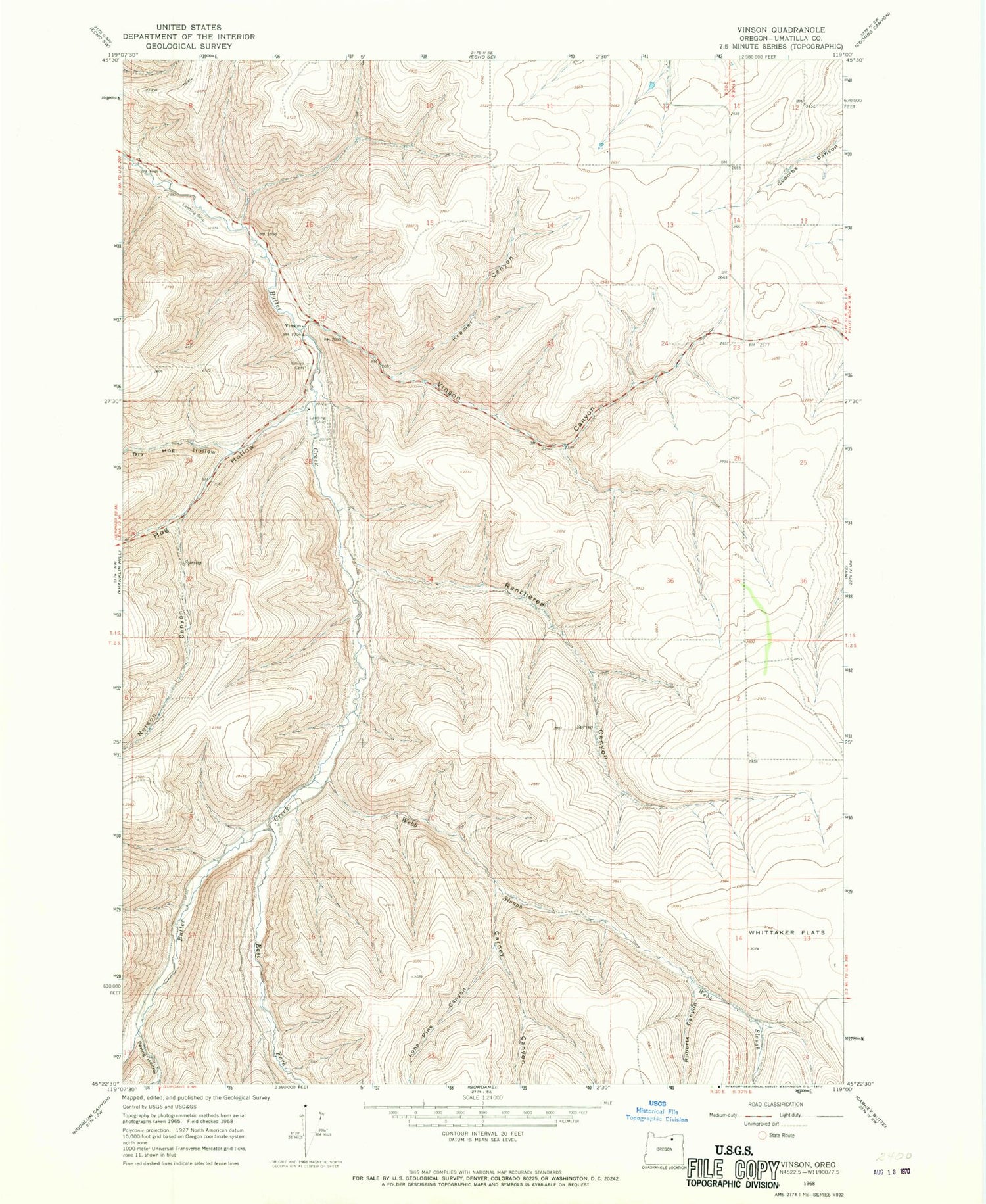 Classic USGS Vinson Oregon 7.5'x7.5' Topo Map Image