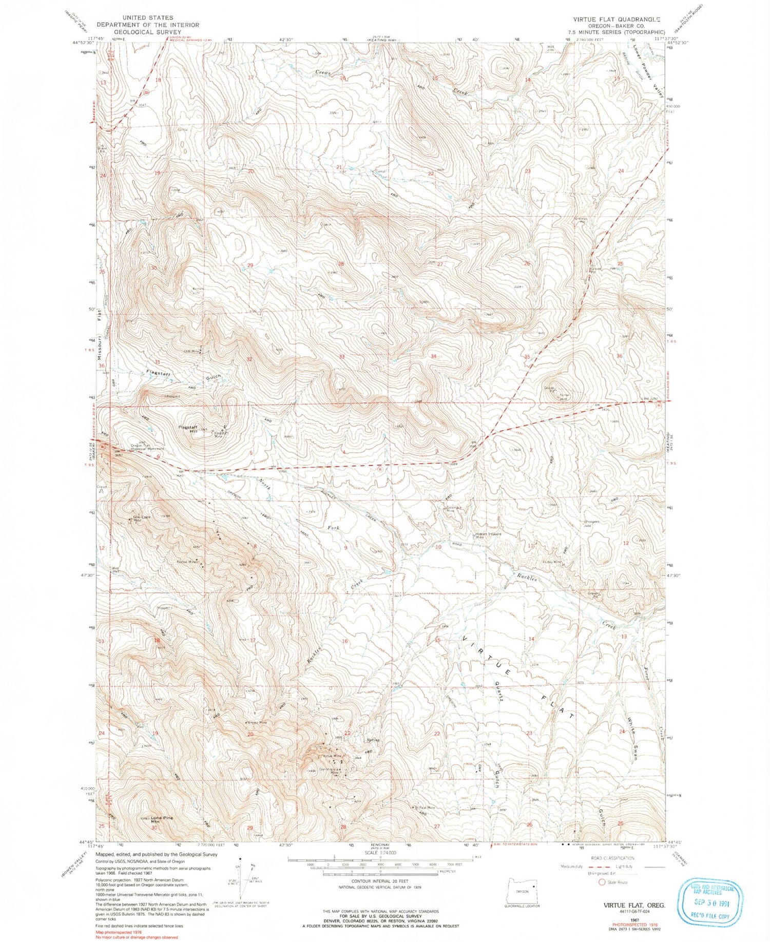 Classic USGS Virtue Flat Oregon 7.5'x7.5' Topo Map Image