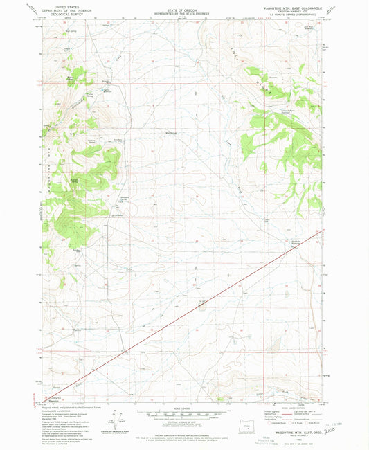 Classic USGS Wagontire Mountain East Oregon 7.5'x7.5' Topo Map Image