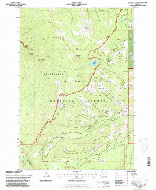 Classic USGS Wahtum Lake Oregon 7.5'x7.5' Topo Map Image