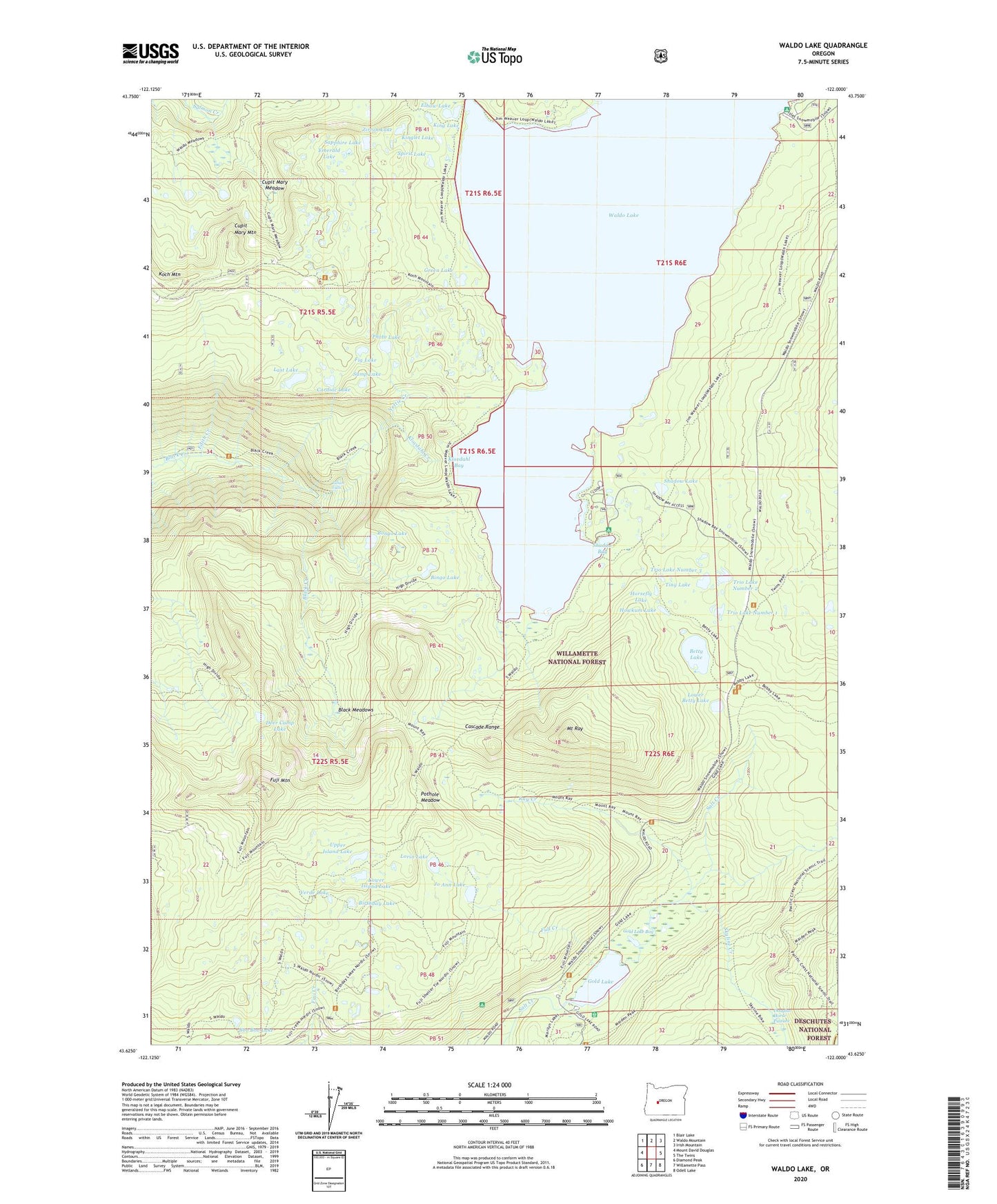 Waldo Lake Oregon US Topo Map Image