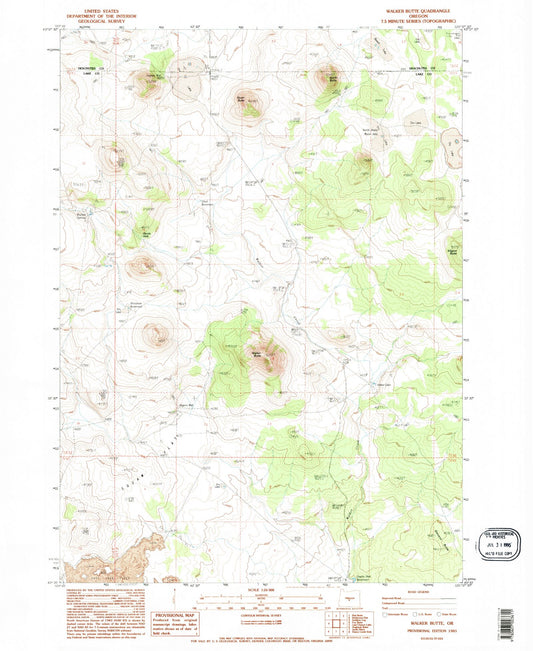 Classic USGS Walker Butte Oregon 7.5'x7.5' Topo Map Image