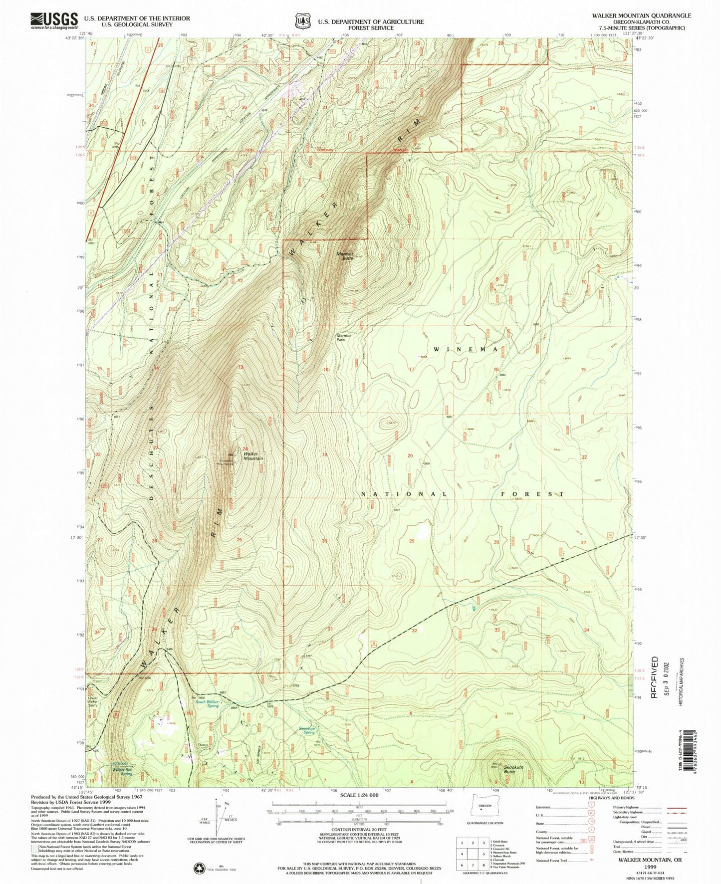Classic USGS Walker Mountain Oregon 7.5'x7.5' Topo Map Image