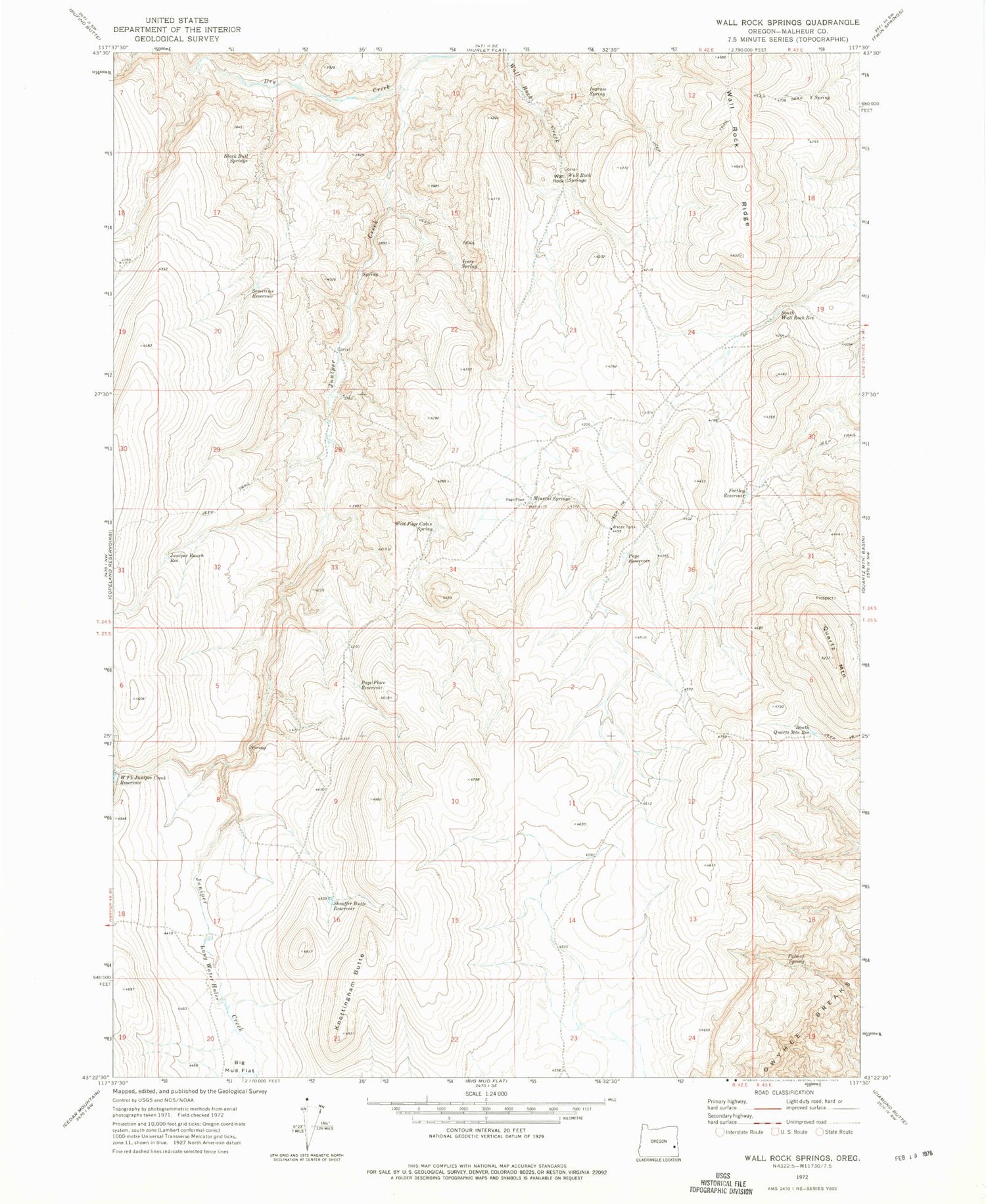 Classic USGS Wall Rock Springs Oregon 7.5'x7.5' Topo Map Image