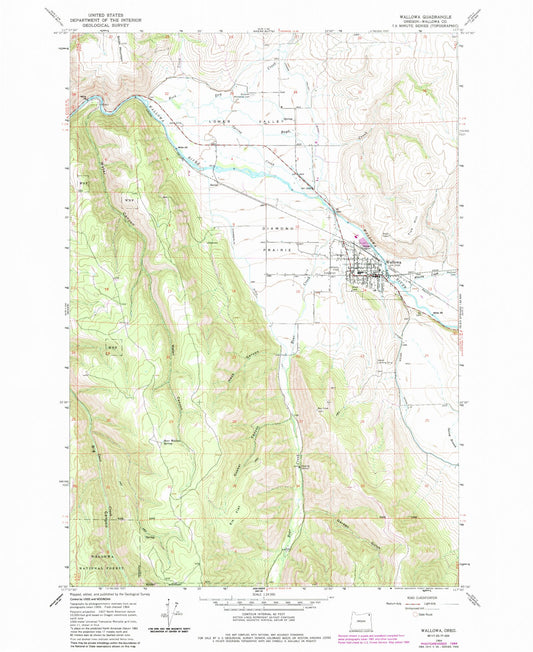 Classic USGS Wallowa Oregon 7.5'x7.5' Topo Map Image