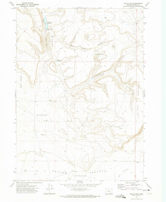 Classic USGS Walls Lake Oregon 7.5'x7.5' Topo Map Image