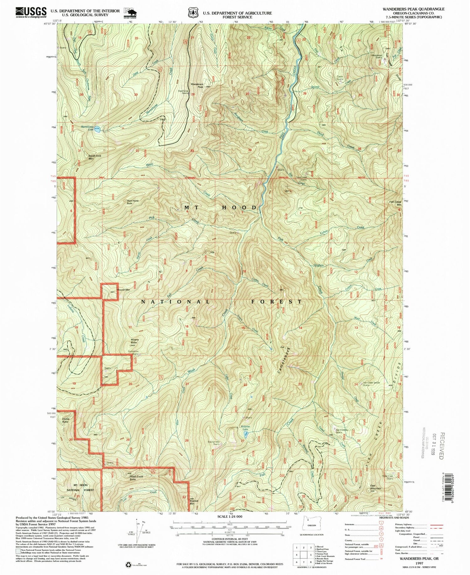 Classic USGS Wanderers Peak Oregon 7.5'x7.5' Topo Map Image