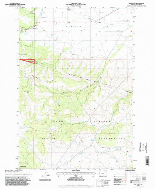 Classic USGS Wapinitia Oregon 7.5'x7.5' Topo Map Image