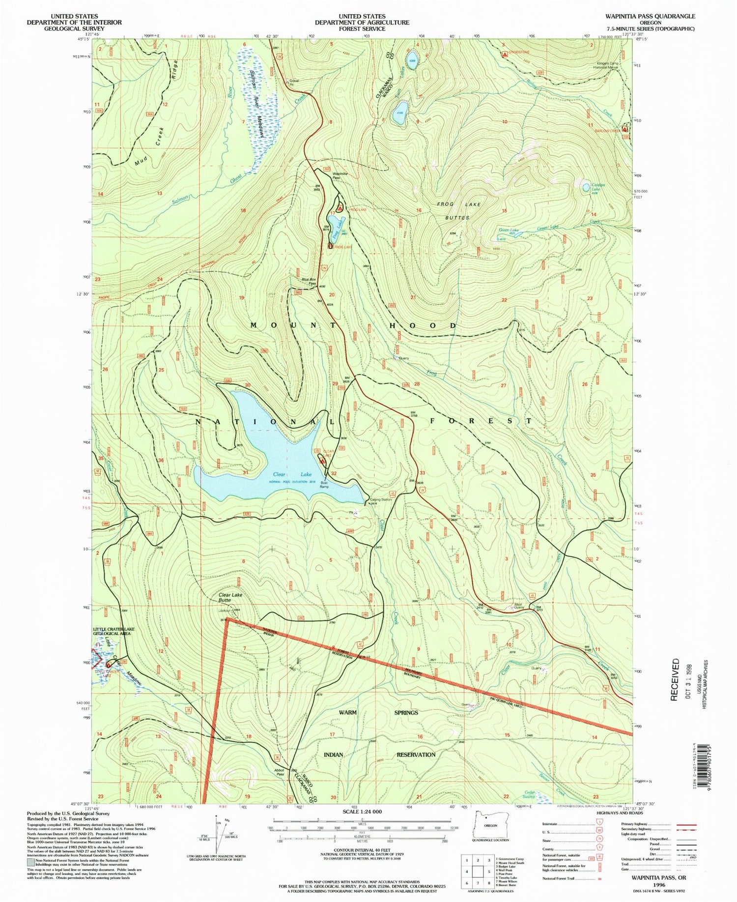 Classic USGS Wapinitia Pass Oregon 7.5'x7.5' Topo Map Image