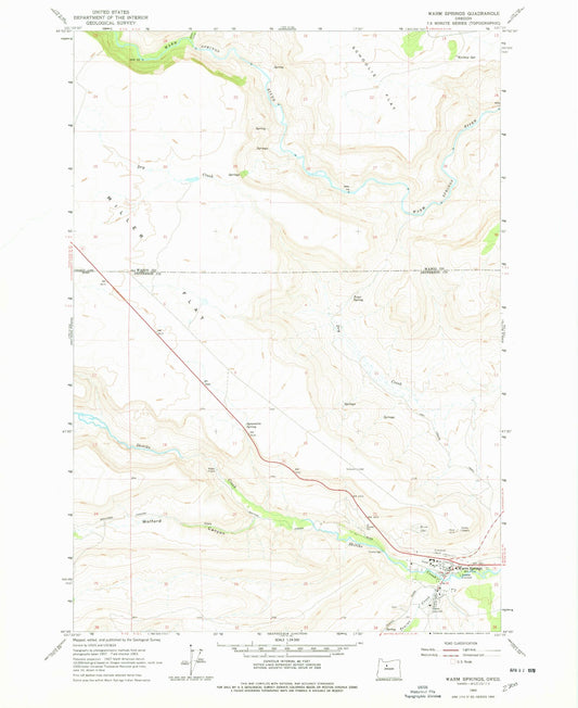 Classic USGS Warm Springs Oregon 7.5'x7.5' Topo Map Image