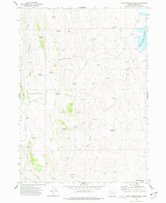 Classic USGS Warm Springs Creek Oregon 7.5'x7.5' Topo Map Image