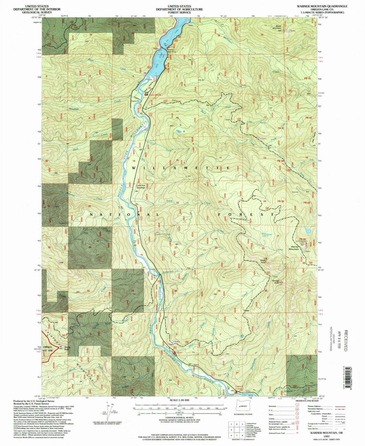 Classic USGS Warner Mountain Oregon 7.5'x7.5' Topo Map Image