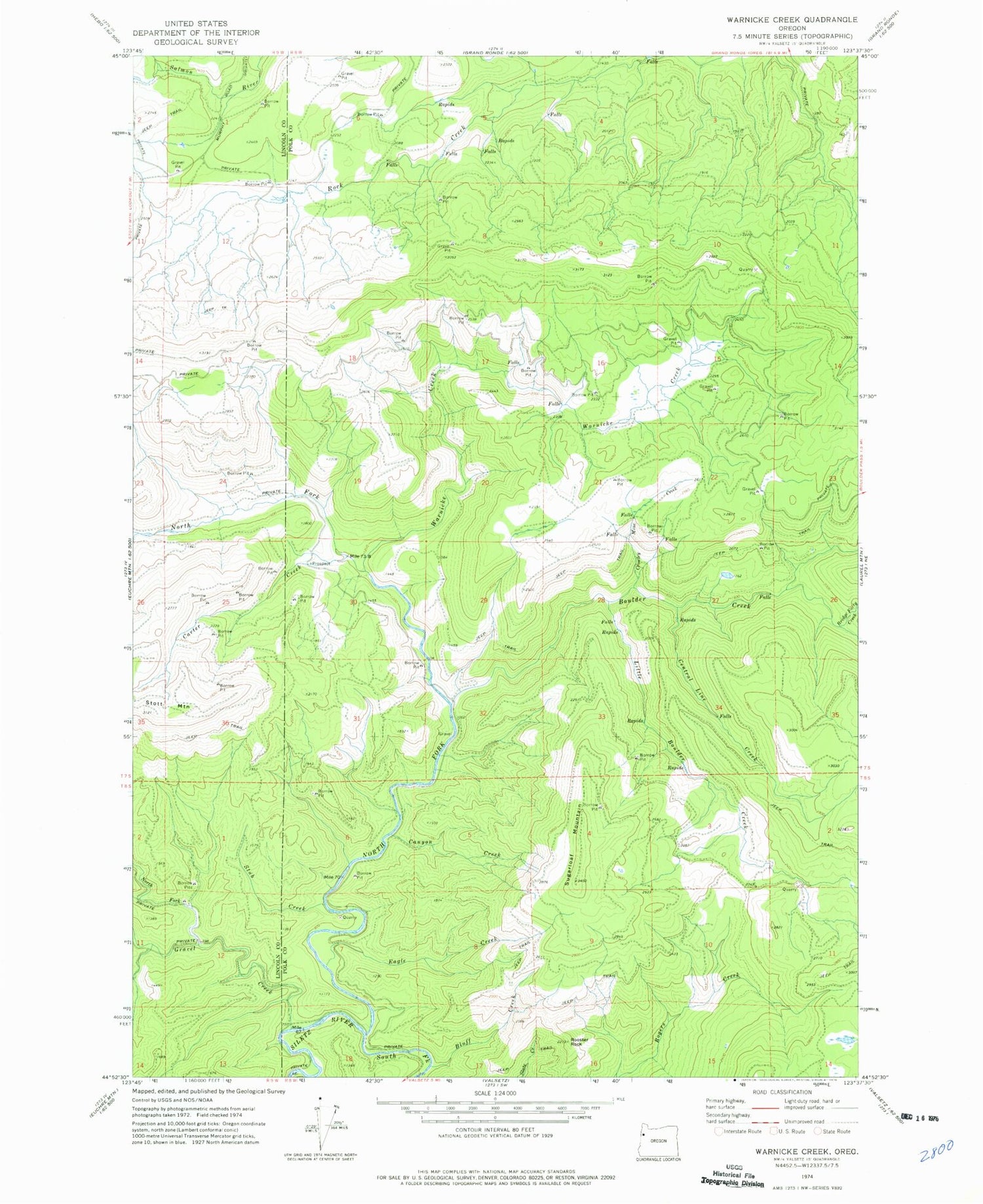 Classic USGS Warnicke Creek Oregon 7.5'x7.5' Topo Map Image