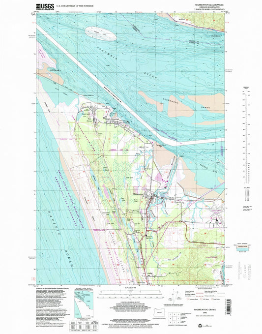 Classic USGS Warrenton Oregon 7.5'x7.5' Topo Map Image