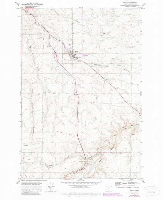 Classic USGS Wasco Oregon 7.5'x7.5' Topo Map Image