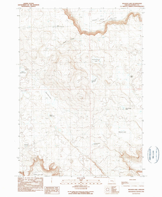 Classic USGS Weaver Lake Oregon 7.5'x7.5' Topo Map Image