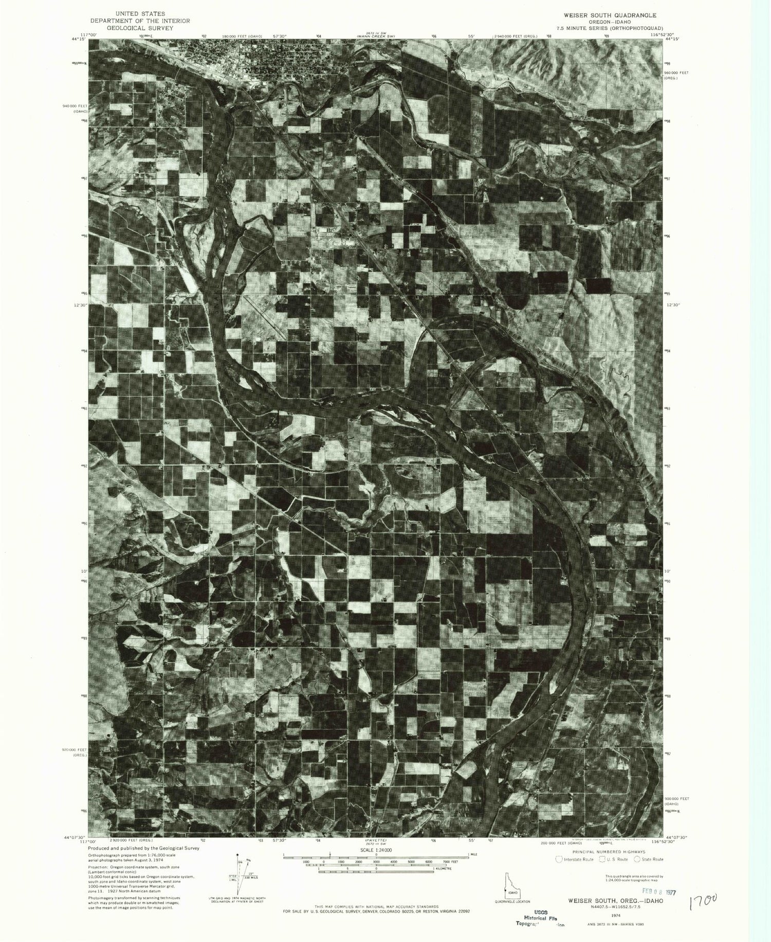 Classic USGS Weiser South Idaho 7.5'x7.5' Topo Map Image