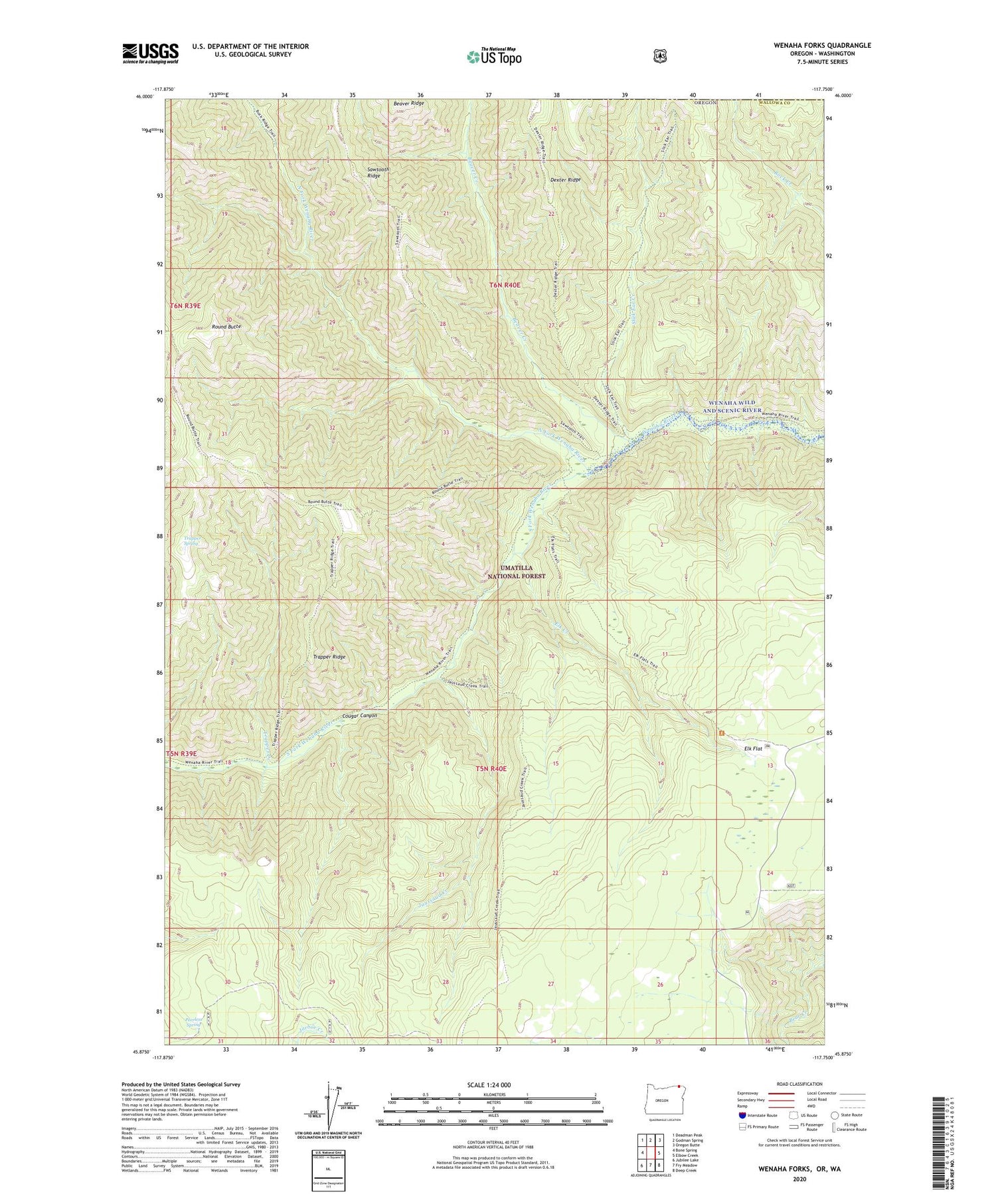 Wenaha Forks Oregon US Topo Map Image