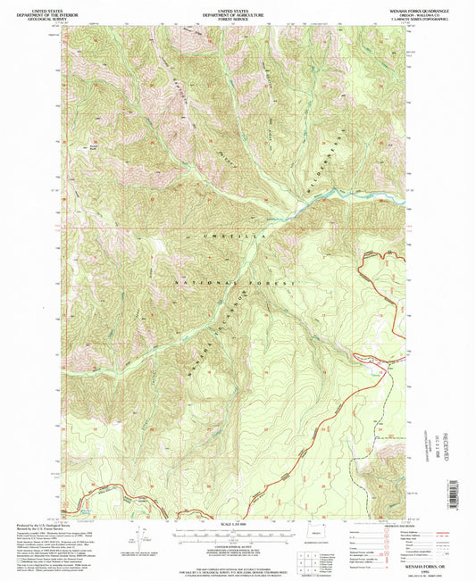 Classic USGS Wenaha Forks Oregon 7.5'x7.5' Topo Map Image