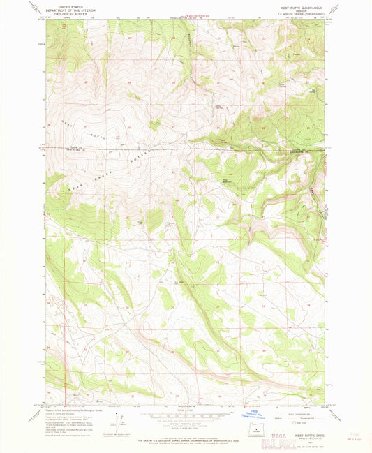 Classic USGS West Butte Oregon 7.5'x7.5' Topo Map Image