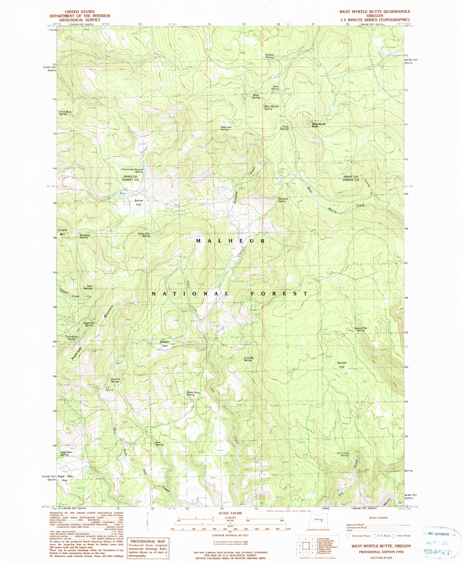 Classic USGS West Myrtle Butte Oregon 7.5'x7.5' Topo Map Image