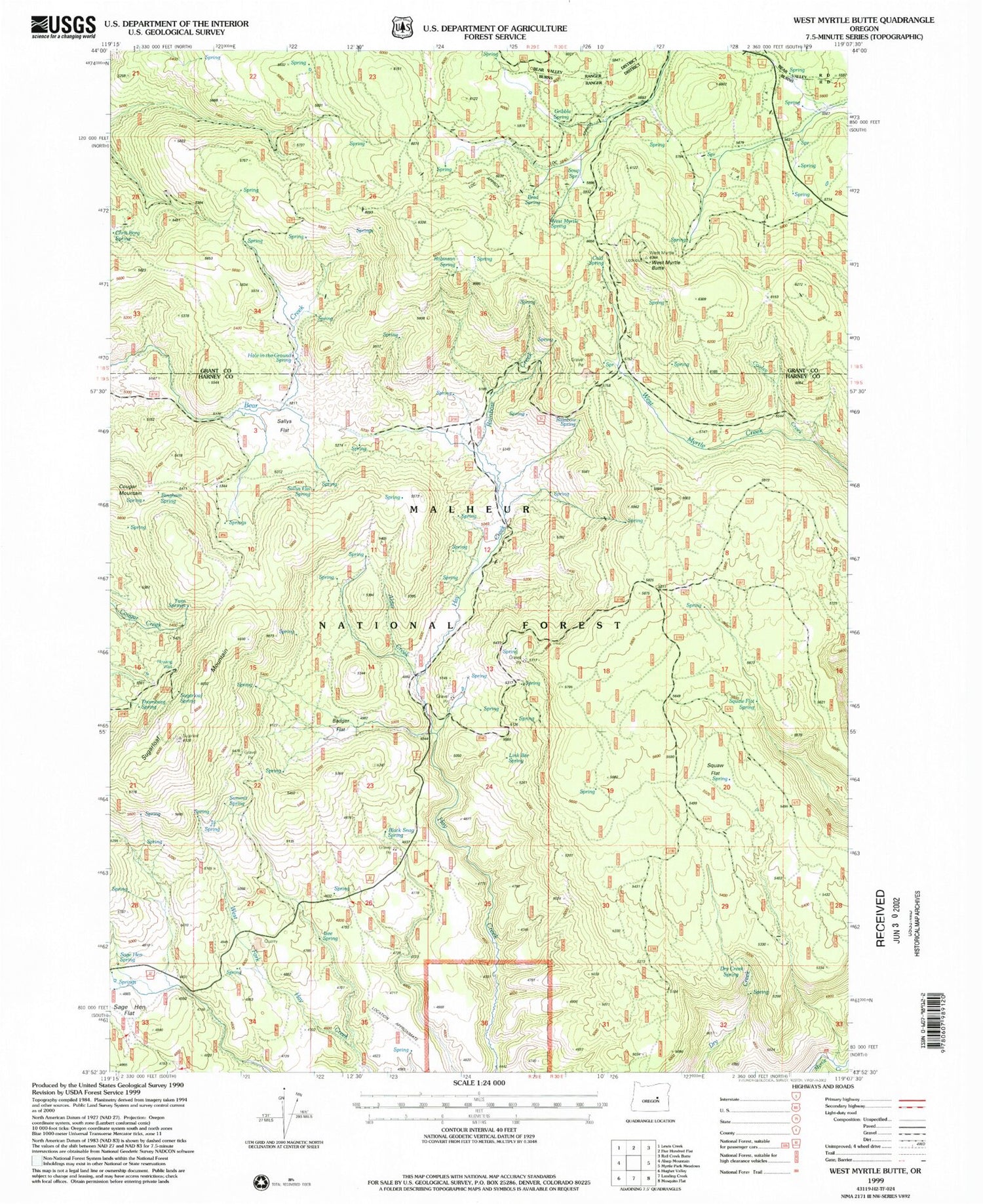 Classic USGS West Myrtle Butte Oregon 7.5'x7.5' Topo Map Image