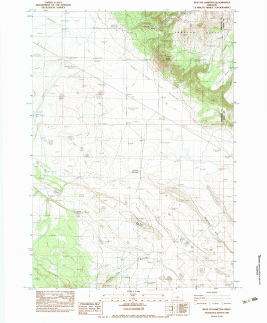 Classic USGS West of Hampton Oregon 7.5'x7.5' Topo Map Image