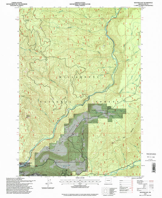 Classic USGS Westfir East Oregon 7.5'x7.5' Topo Map Image