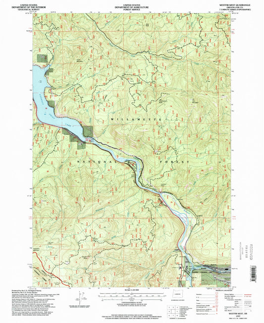 Classic USGS Westfir West Oregon 7.5'x7.5' Topo Map Image