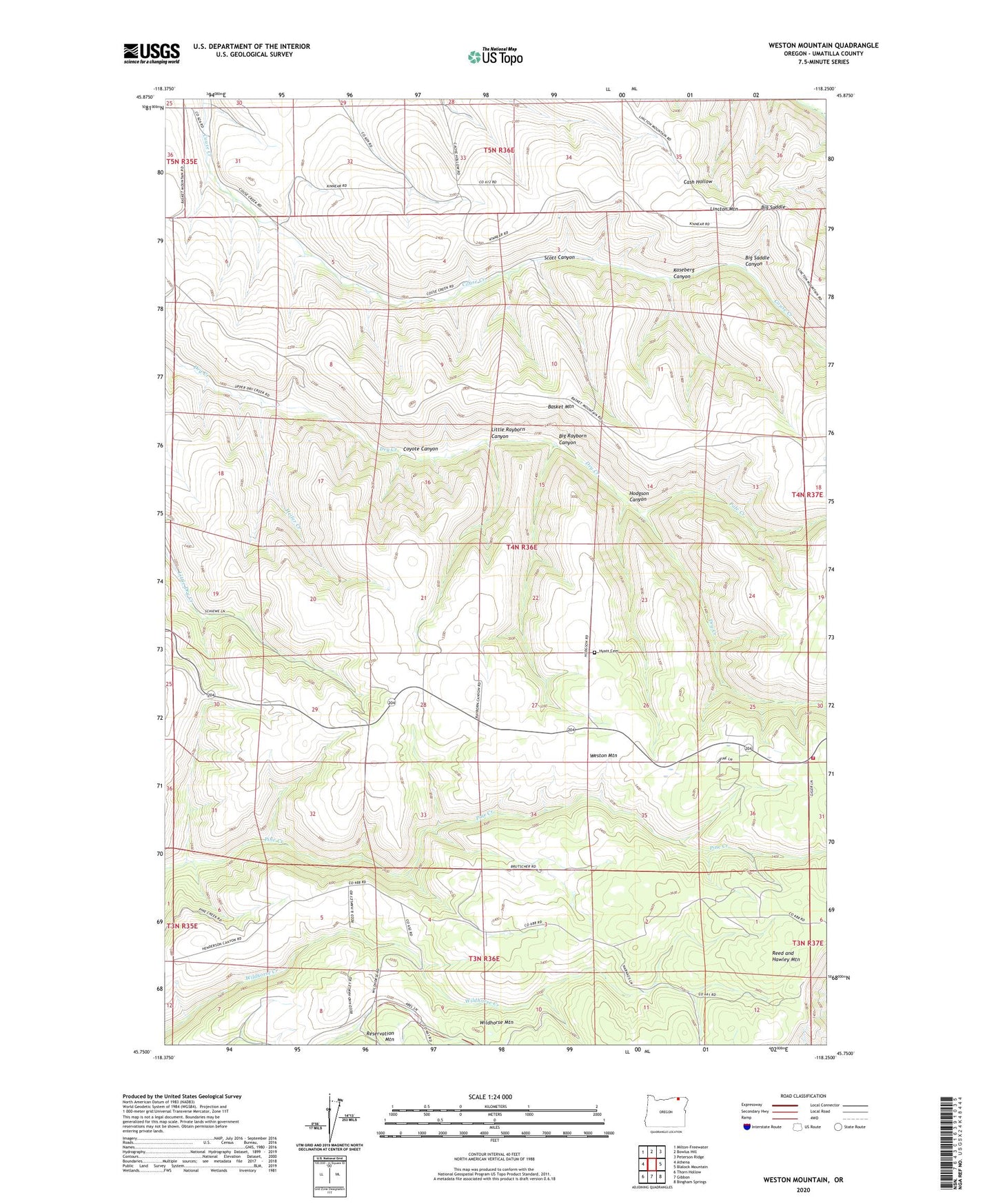 Weston Mountain Oregon US Topo Map Image
