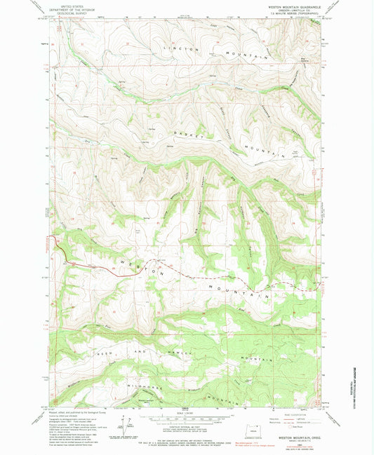 Classic USGS Weston Mountain Oregon 7.5'x7.5' Topo Map Image