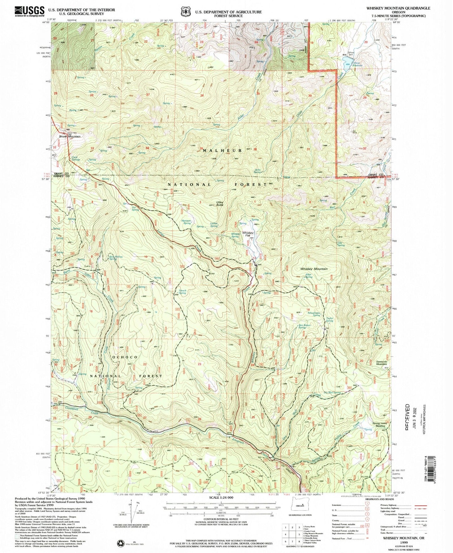 Classic USGS Whiskey Mountain Oregon 7.5'x7.5' Topo Map Image