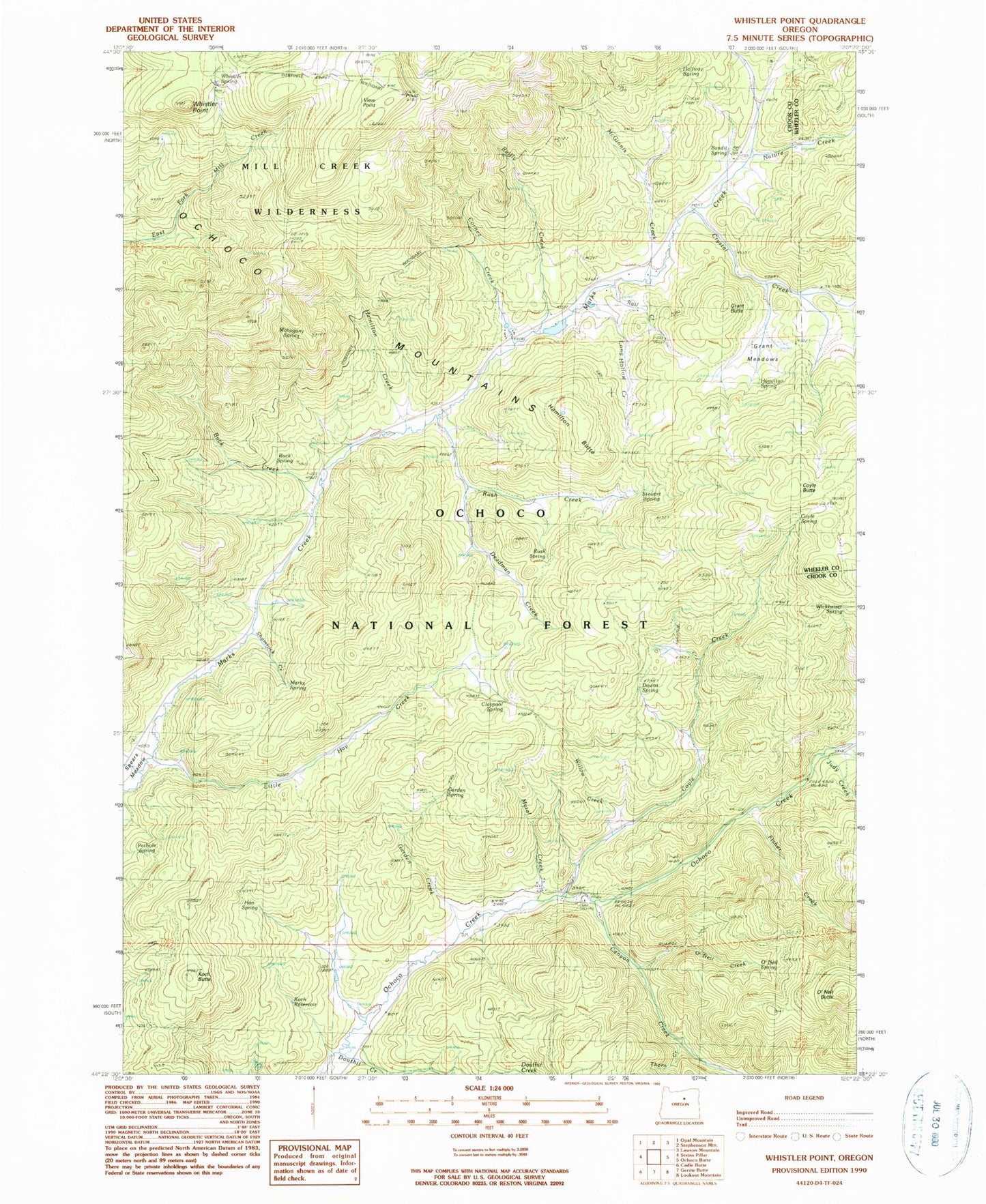 Classic USGS Whistler Point Oregon 7.5'x7.5' Topo Map Image