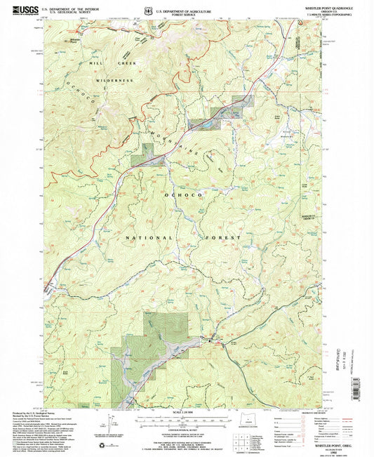 Classic USGS Whistler Point Oregon 7.5'x7.5' Topo Map Image