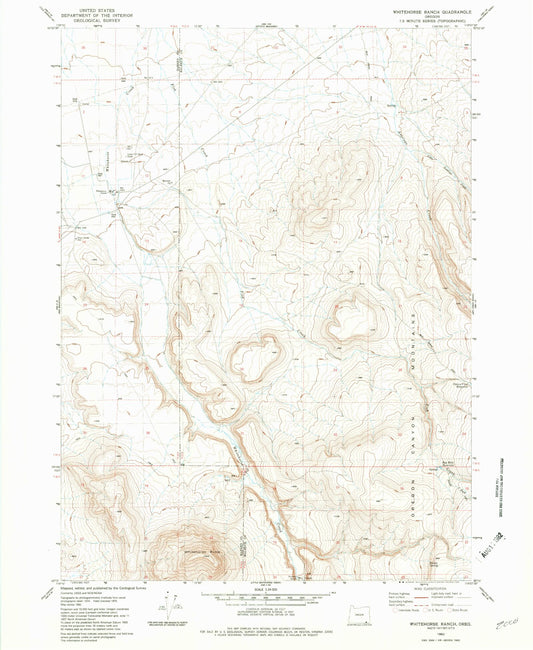 Classic USGS Whitehorse Ranch Oregon 7.5'x7.5' Topo Map Image