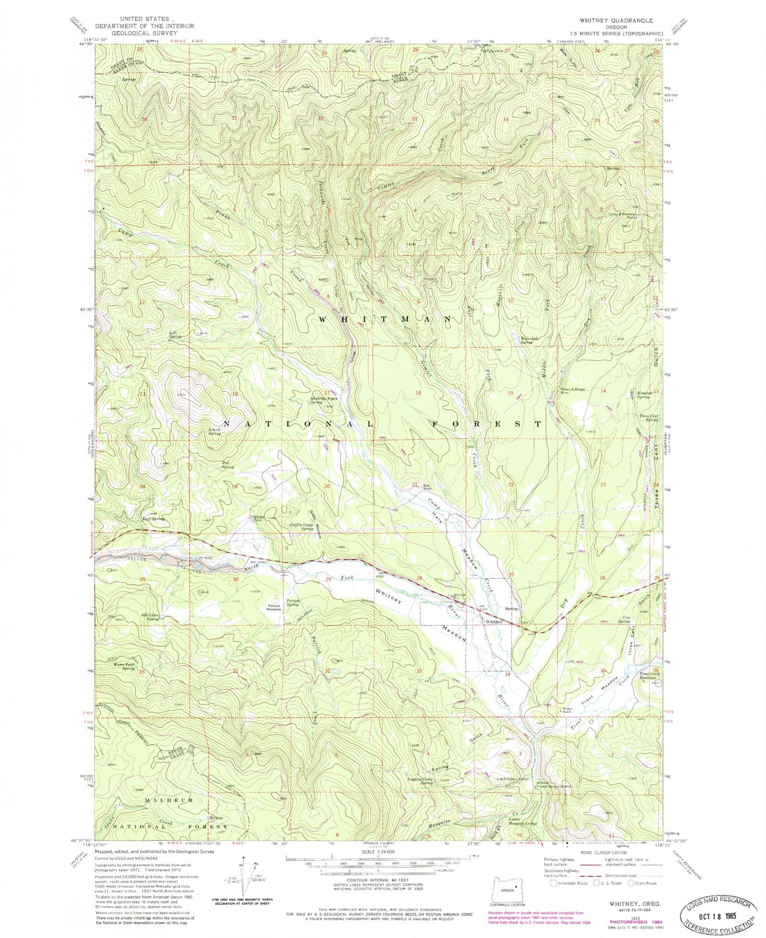 Classic USGS Whitney Oregon 7.5'x7.5' Topo Map Image