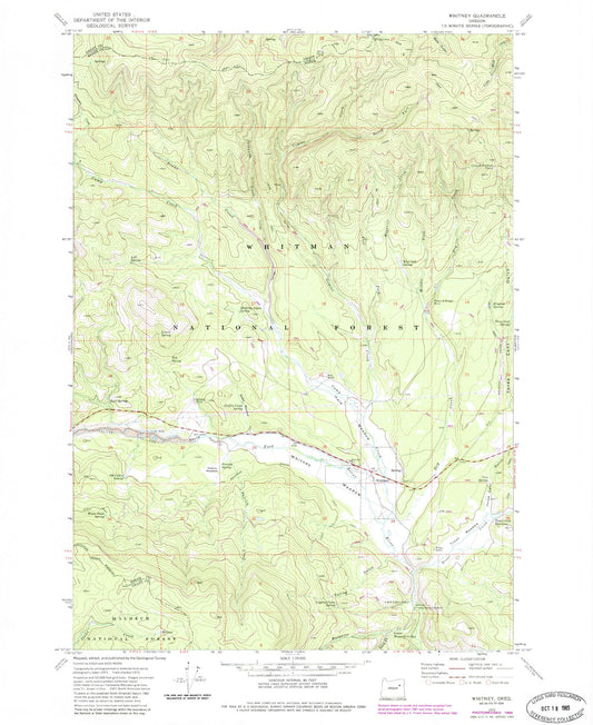 Classic USGS Whitney Oregon 7.5'x7.5' Topo Map Image