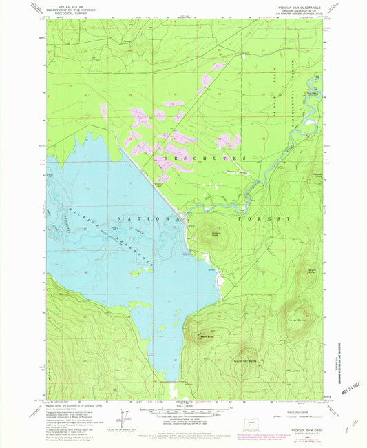 Classic USGS Wickiup Dam Oregon 7.5'x7.5' Topo Map Image
