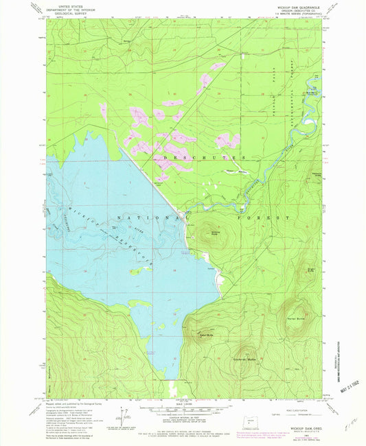 Classic USGS Wickiup Dam Oregon 7.5'x7.5' Topo Map Image