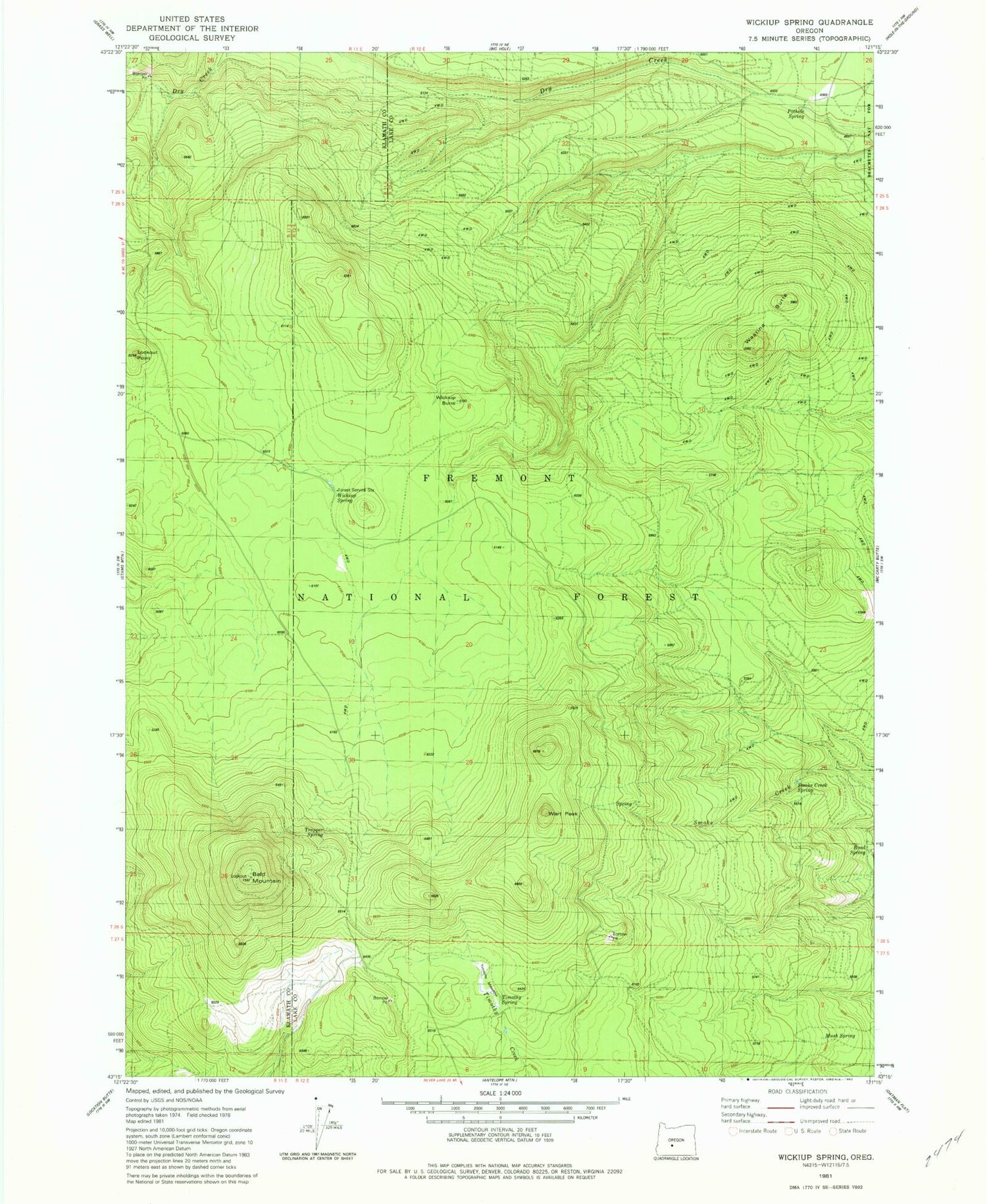 Classic USGS Wickiup Spring Oregon 7.5'x7.5' Topo Map Image