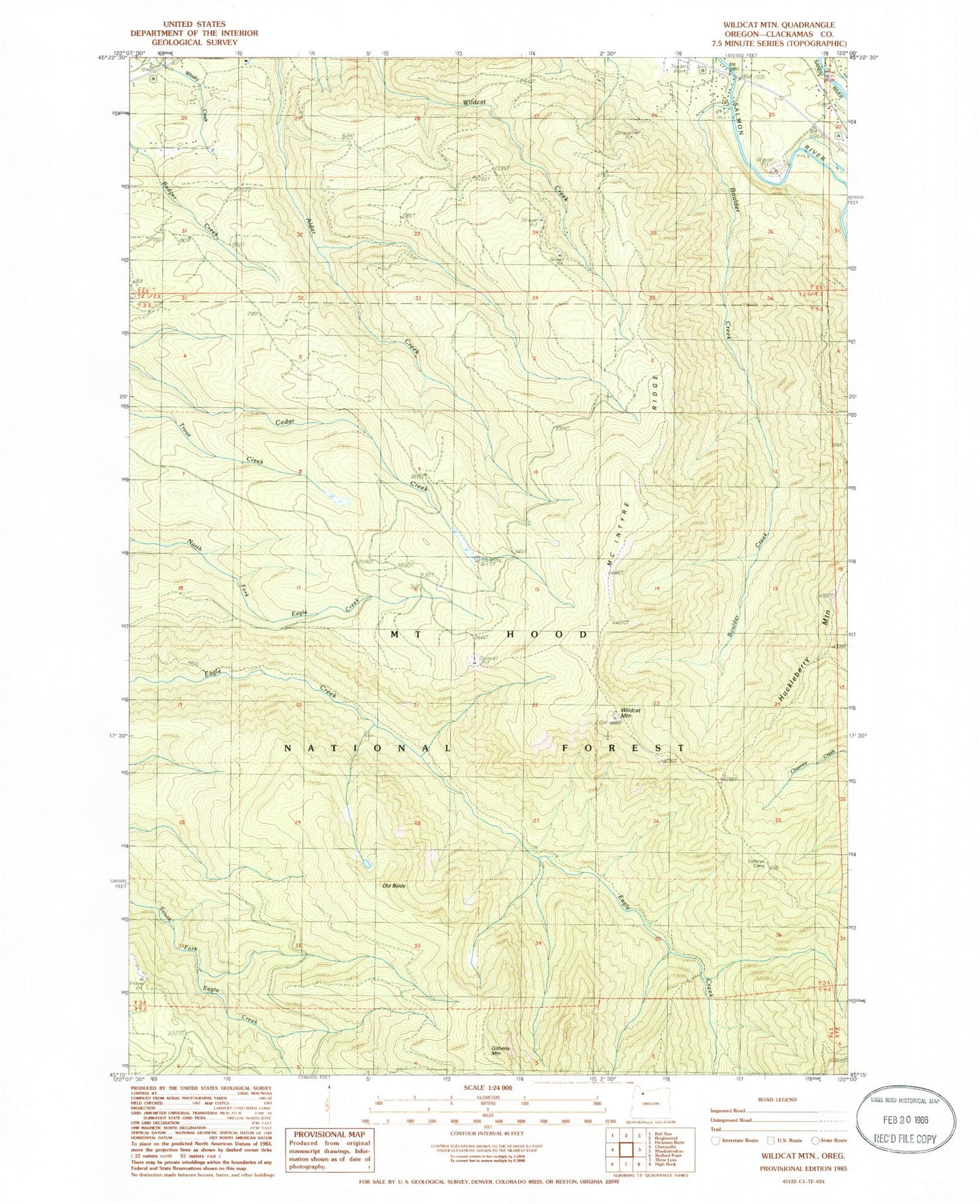 Classic USGS Wildcat Mountain Oregon 7.5'x7.5' Topo Map Image