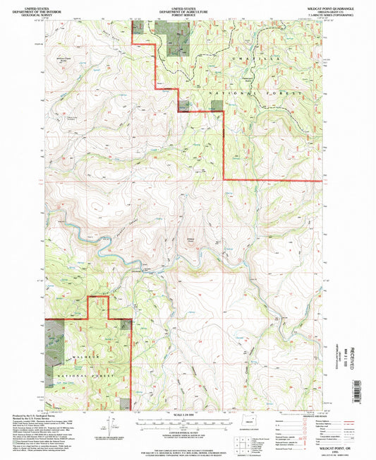 Classic USGS Wildcat Point Oregon 7.5'x7.5' Topo Map Image