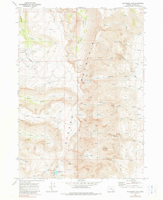 Classic USGS Wildhorse Lake Oregon 7.5'x7.5' Topo Map Image
