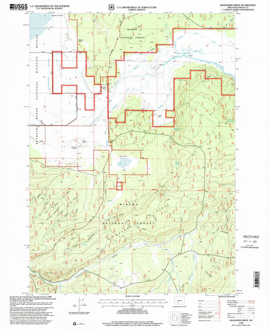 Classic USGS Wildhorse Ridge Oregon 7.5'x7.5' Topo Map Image