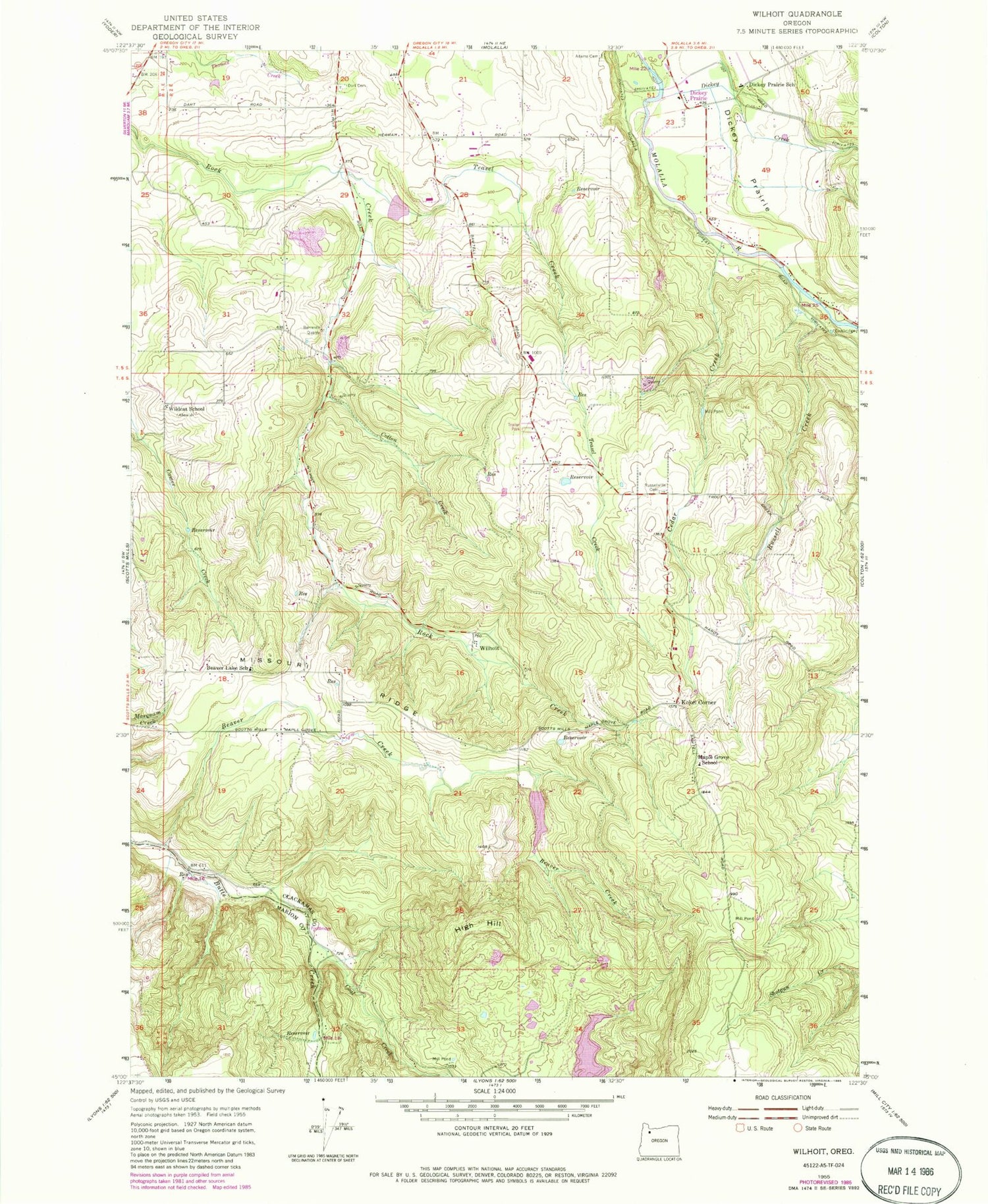 Classic USGS Wilhoit Oregon 7.5'x7.5' Topo Map Image