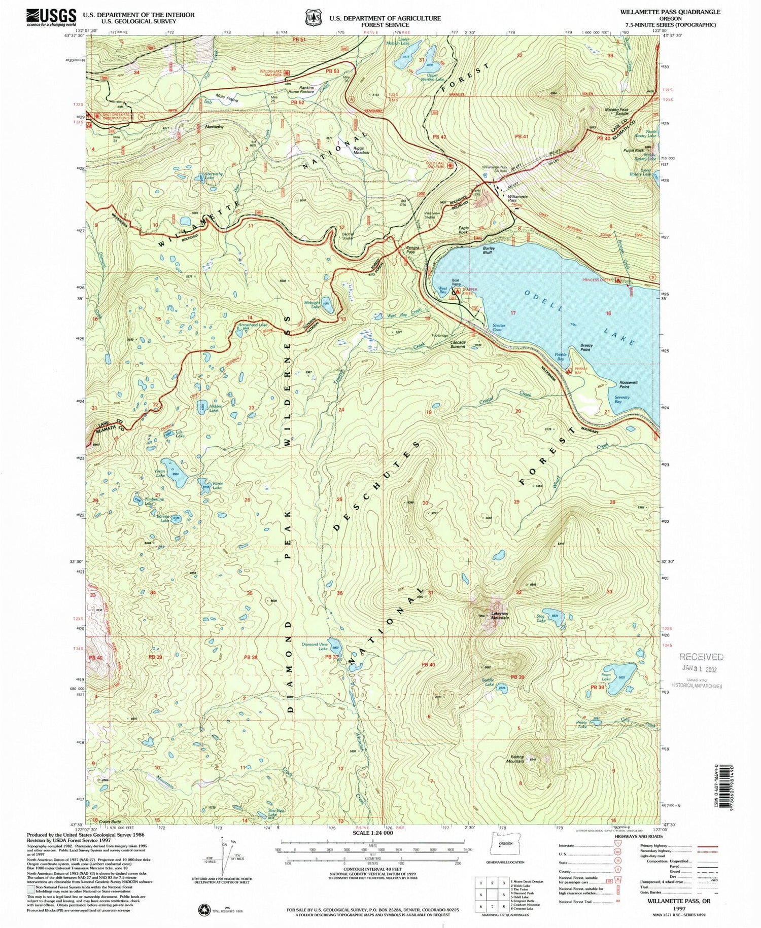Classic USGS Willamette Pass Oregon 7.5'x7.5' Topo Map Image