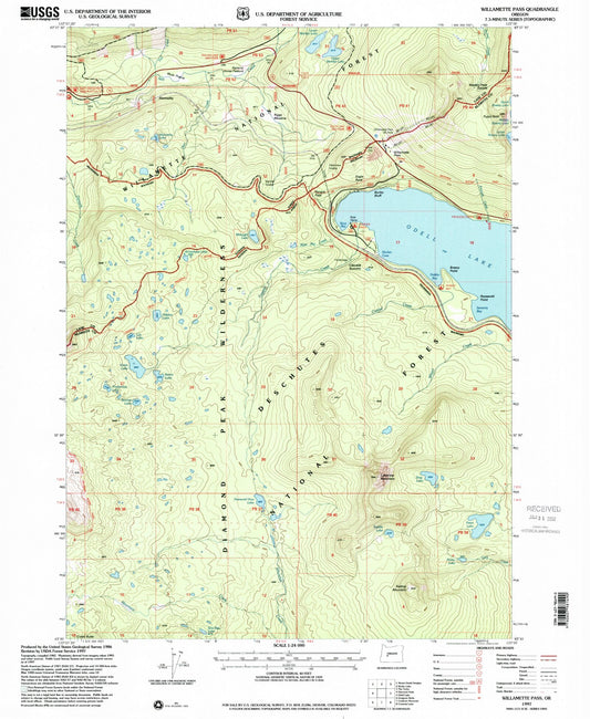 Classic USGS Willamette Pass Oregon 7.5'x7.5' Topo Map Image