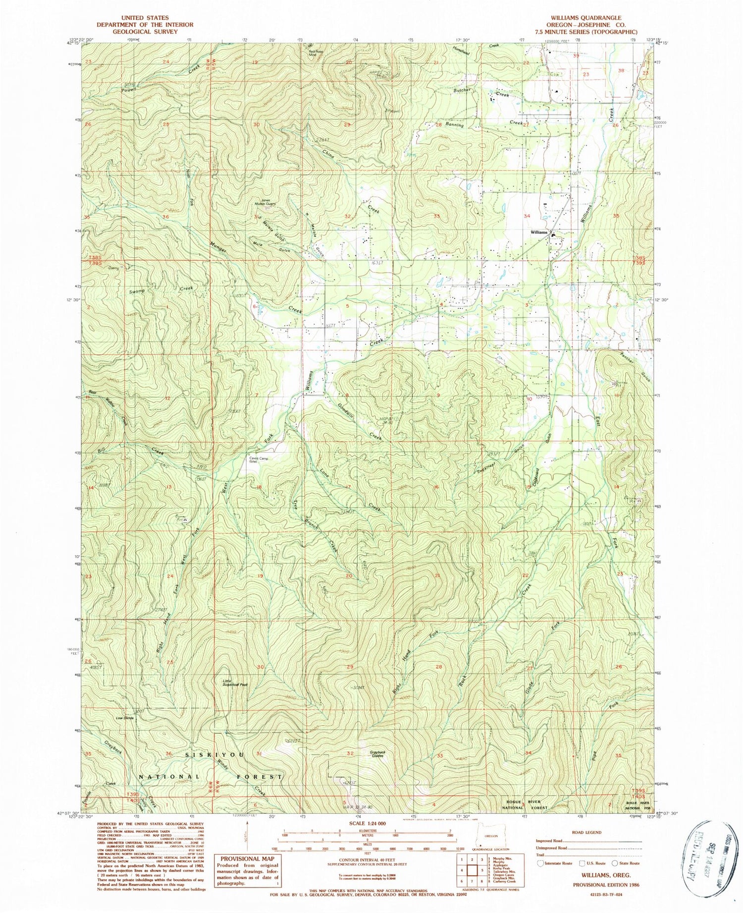 Classic USGS Williams Oregon 7.5'x7.5' Topo Map Image