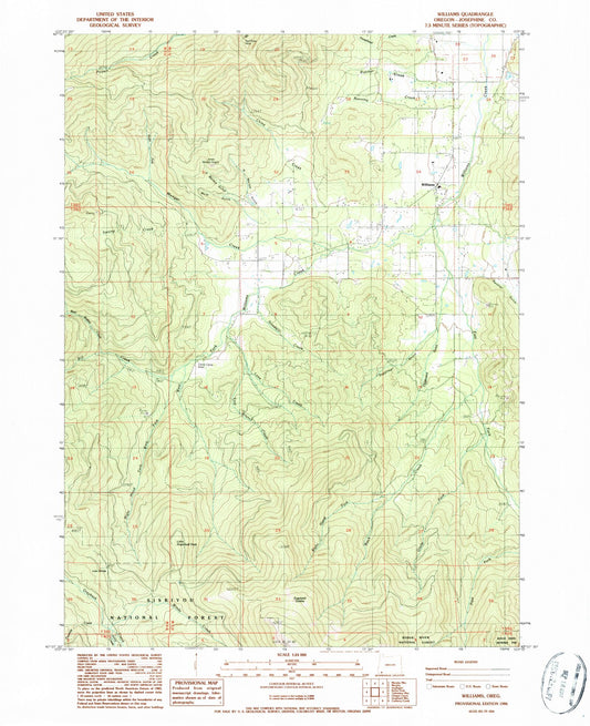 Classic USGS Williams Oregon 7.5'x7.5' Topo Map Image