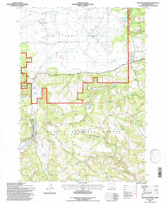 Classic USGS Williams Prairie Oregon 7.5'x7.5' Topo Map Image